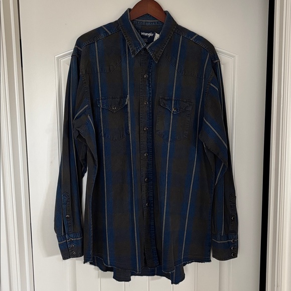 Vintage Wrangler USA Striped Brushpopper Western Rodeo Shirt Mens Size 17 1/2-36 - Picture 2 of 16